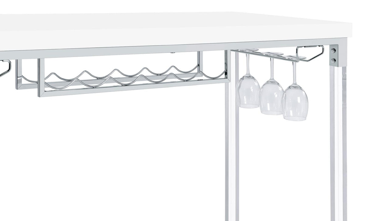 Norcrest White High Gloss Pub Height Bar Table with Acrylic Legs and Wine Storage from Coaster - Luna Furniture