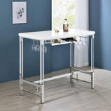 Norcrest White High Gloss Pub Height Bar Table with Acrylic Legs and Wine Storage from Coaster - Luna Furniture