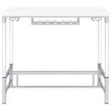 Norcrest White High Gloss Pub Height Bar Table with Acrylic Legs and Wine Storage from Coaster - Luna Furniture