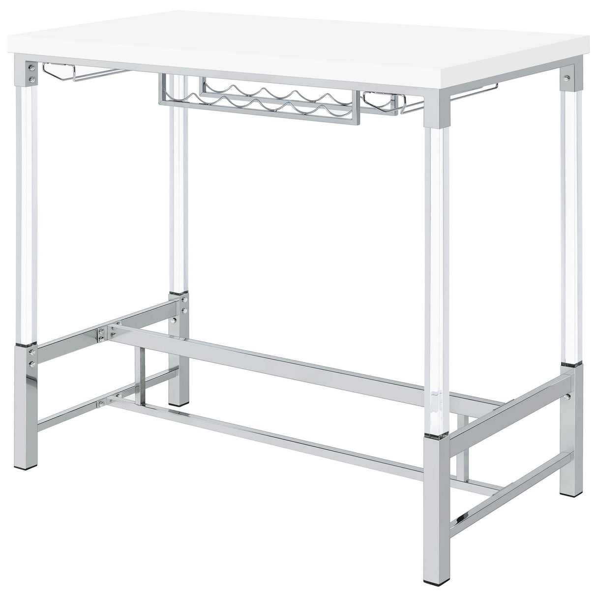 Norcrest White High Gloss Pub Height Bar Table with Acrylic Legs and Wine Storage from Coaster - Luna Furniture