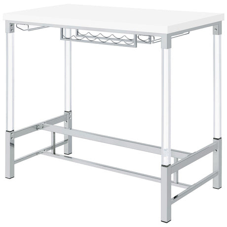 Norcrest White High Gloss Pub Height Bar Table with Acrylic Legs and Wine Storage from Coaster - Luna Furniture