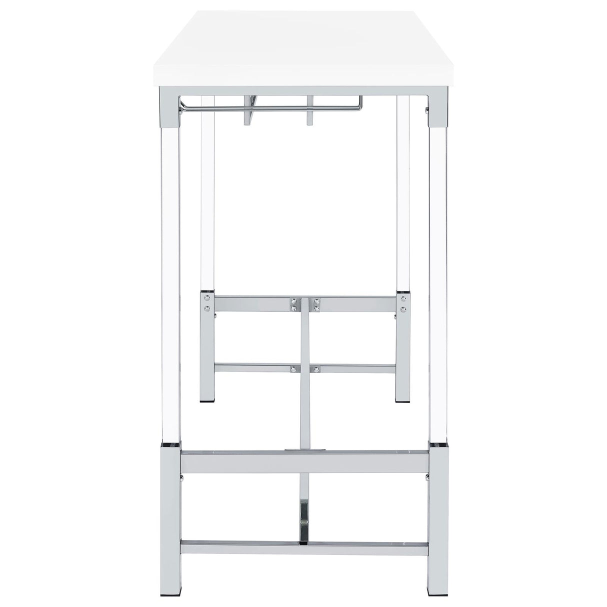 Norcrest White High Gloss Pub Height Bar Table with Acrylic Legs and Wine Storage from Coaster - Luna Furniture