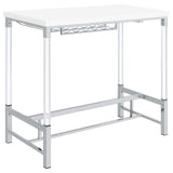 Norcrest White High Gloss Pub Height Bar Table with Acrylic Legs and Wine Storage from Coaster - Luna Furniture
