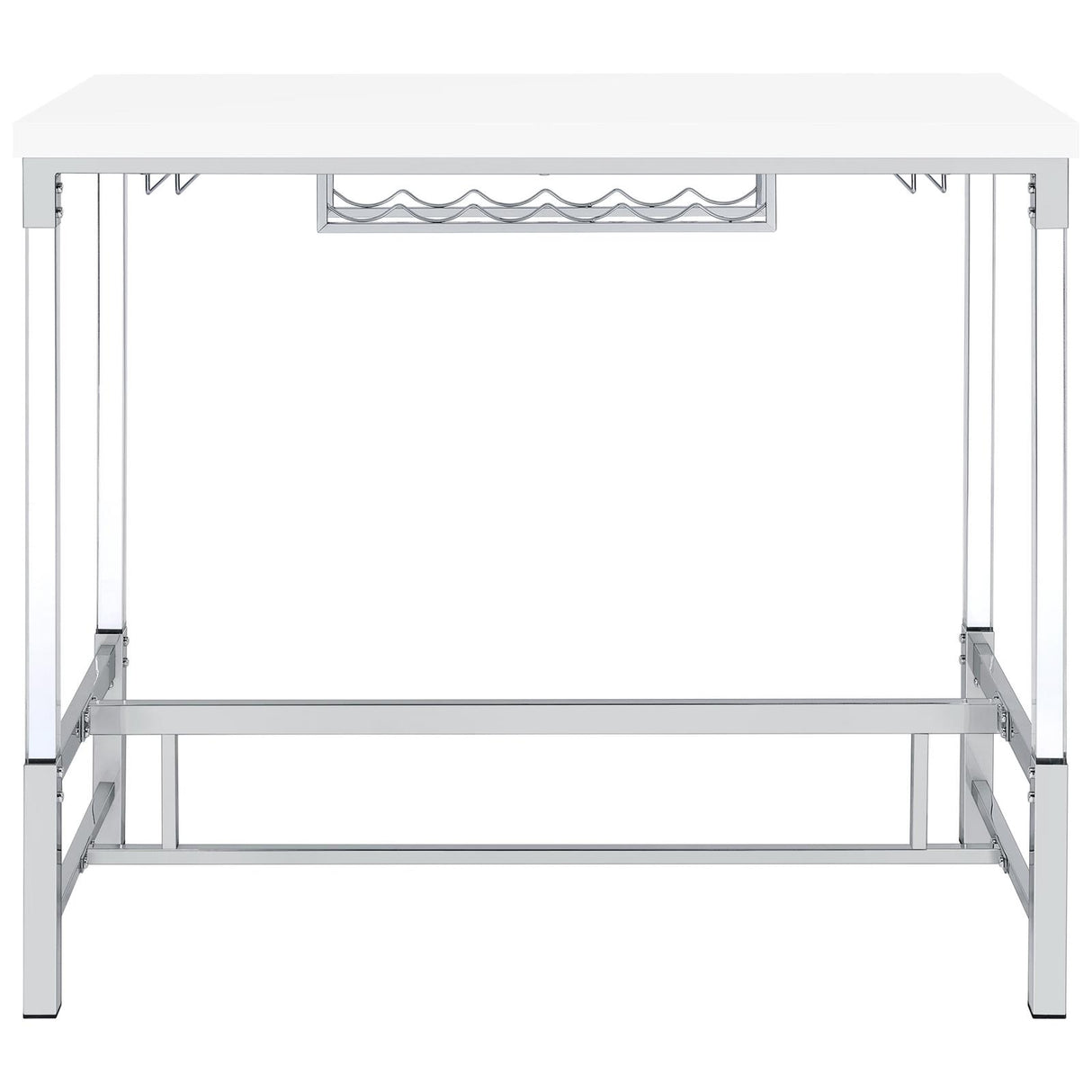 Norcrest White High Gloss Pub Height Bar Table with Acrylic Legs and Wine Storage from Coaster - Luna Furniture