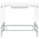 Norcrest White High Gloss Pub Height Bar Table with Acrylic Legs and Wine Storage from Coaster - Luna Furniture