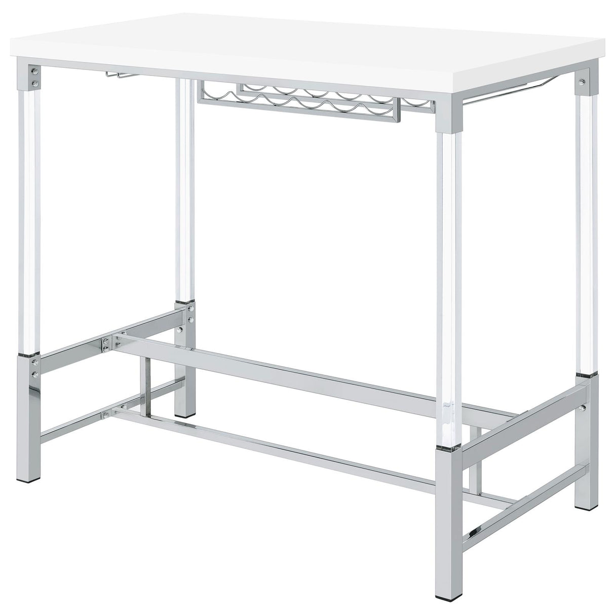 Norcrest White High Gloss Pub Height Bar Table with Acrylic Legs and Wine Storage from Coaster - Luna Furniture