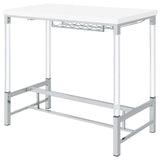 Norcrest White High Gloss Pub Height Bar Table with Acrylic Legs and Wine Storage from Coaster - Luna Furniture