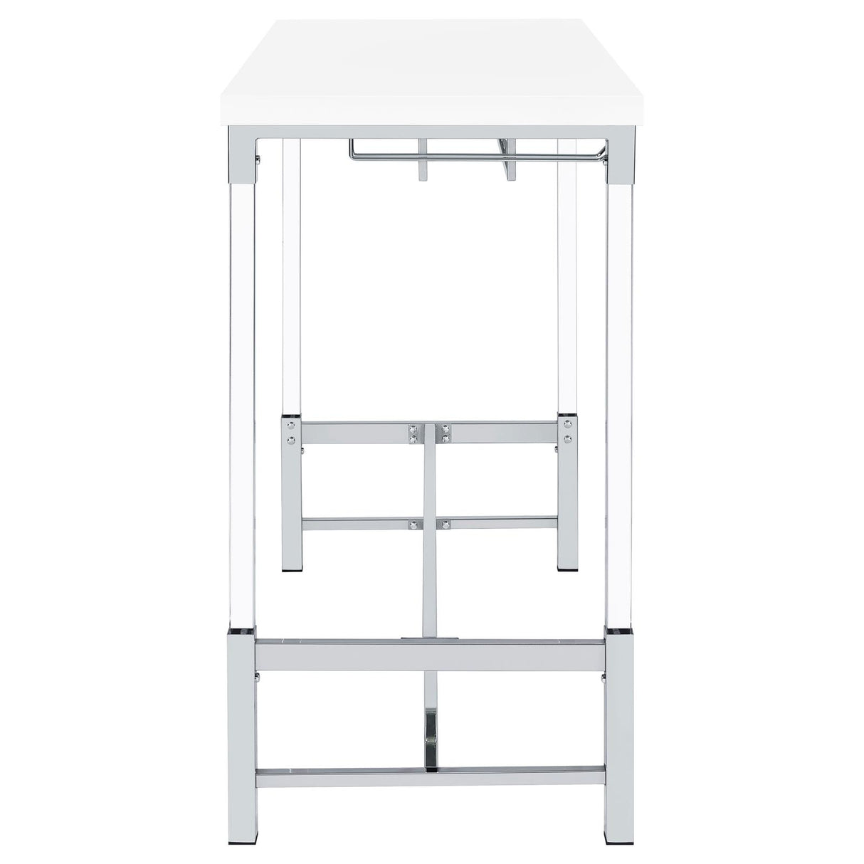Norcrest White High Gloss Pub Height Bar Table with Acrylic Legs and Wine Storage from Coaster - Luna Furniture