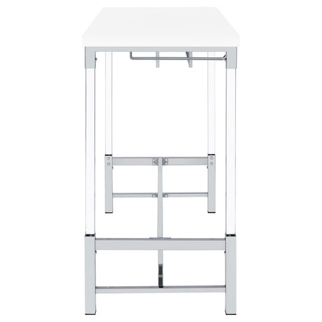 Norcrest White High Gloss Pub Height Bar Table with Acrylic Legs and Wine Storage from Coaster - Luna Furniture
