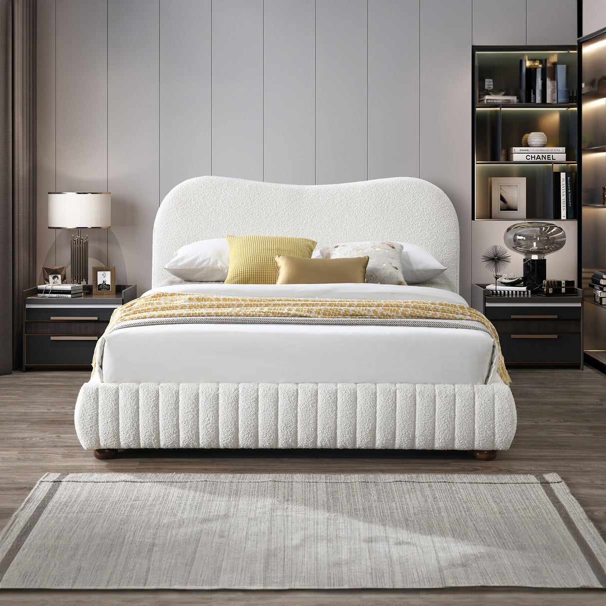 Norme Cream Queen Boucle Upholstered Platform Bed from Midinmod - Luna Furniture
