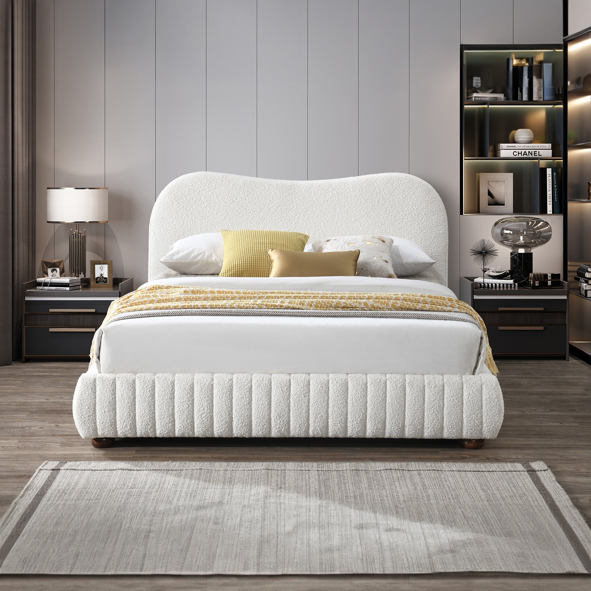 Norme Cream Queen Boucle Upholstered Platform Bed from Midinmod - Luna Furniture