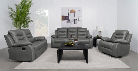 Nova 3-piece Upholstered Motion Reclining Sofa Set Dark Grey - 602531-S3 - Luna Furniture