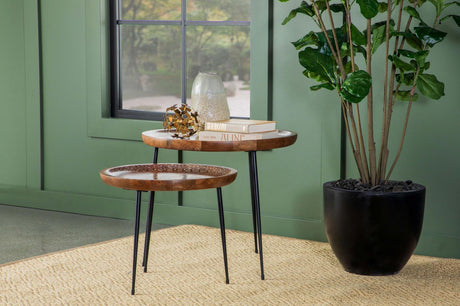 Nuala 2-piece Round Nesting Table with Tripod Tapered Legs Honey and Black - 935984 - Luna Furniture