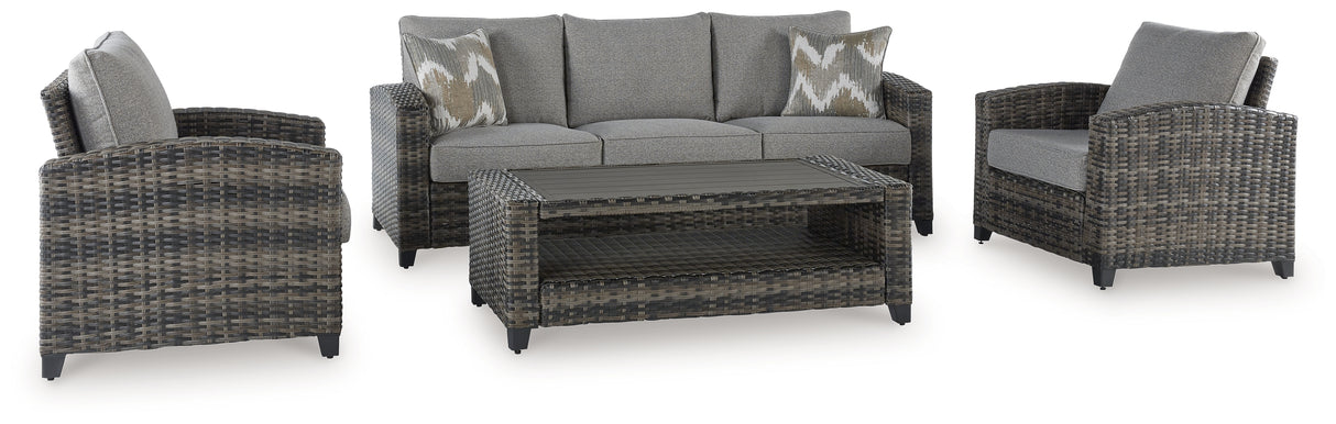 Oasis Court Gray Outdoor Sofa/Chairs/Table Set from Ashley - Luna Furniture