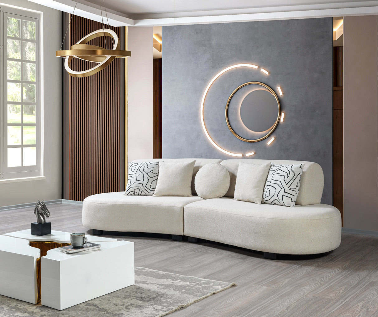 Olivia Ivory Boucle 2-Piece Curved Sectional - OLIVIA2SEC - Luna Furniture