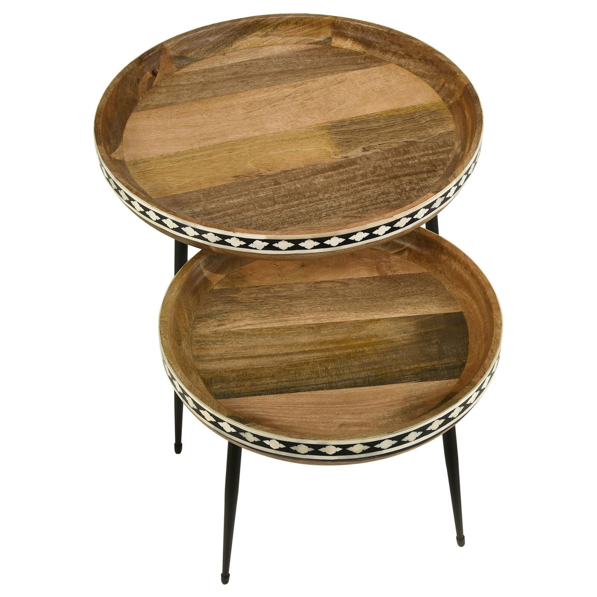 Ollie Natural and Black 2-Piece Round Nesting Table from Coaster - Luna Furniture