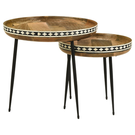 Ollie Natural and Black 2-Piece Round Nesting Table from Coaster - Luna Furniture