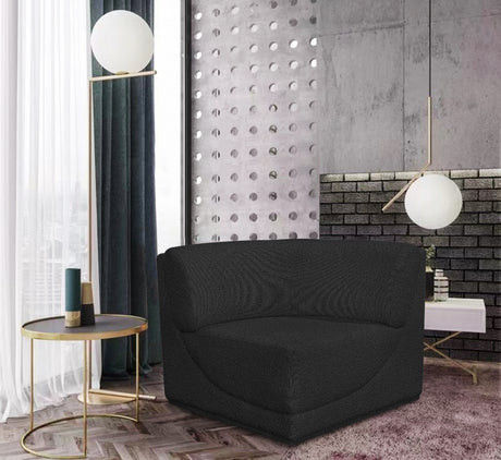 Ollie Boucle Fabric Living Room Chair Black - 118Black-Corner - Luna Furniture