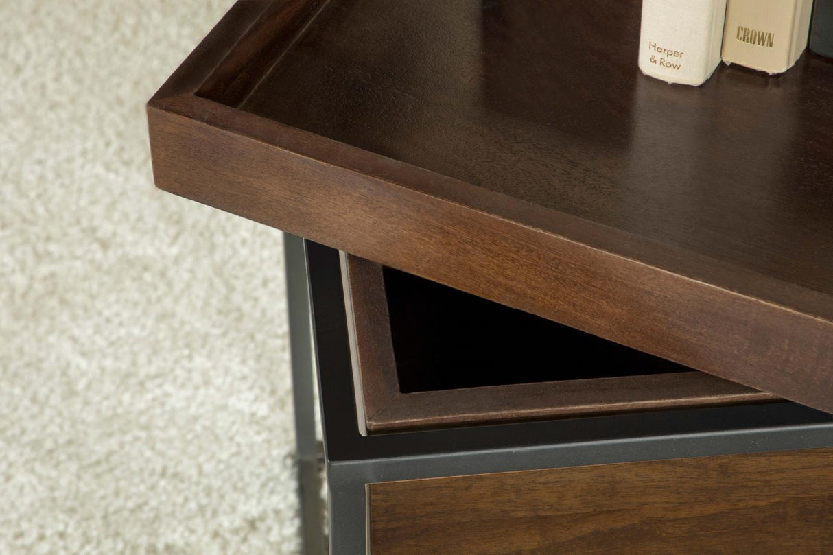Ondrej Dark Brown and Gunmetal Square Accent Table with Removable Top Tray from Coaster - Luna Furniture