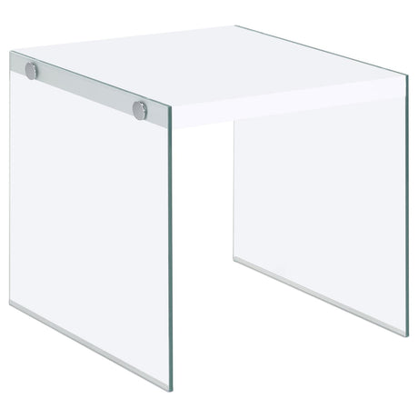 Opal Square End Table With Clear Glass Legs White High Gloss - 704147 - Luna Furniture