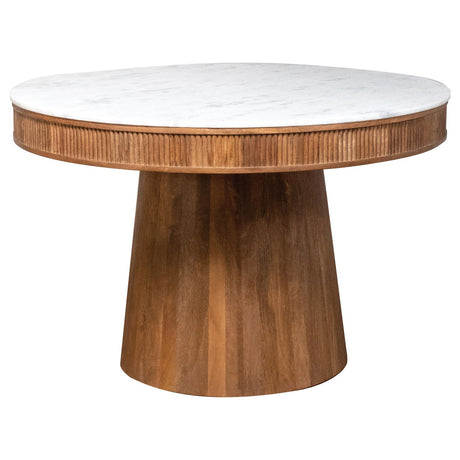 Ortega Round Marble Top Solid Base Dining Table White and Natural - 105141 - Luna Furniture