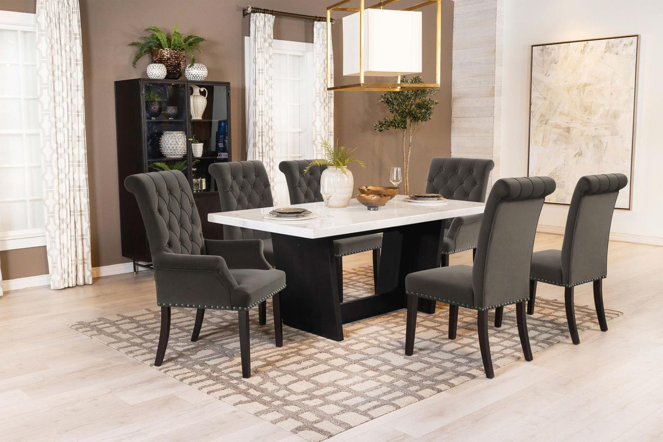 Osborne Brown and White 7-Piece Rectangular Marble Top Dining Set from Coaster - Luna Furniture