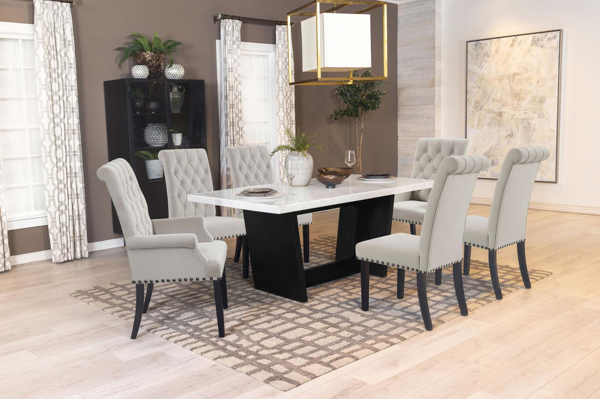 Osborne Sand and White 7-Piece Rectangular Marble Top Dining Set from Coaster - Luna Furniture