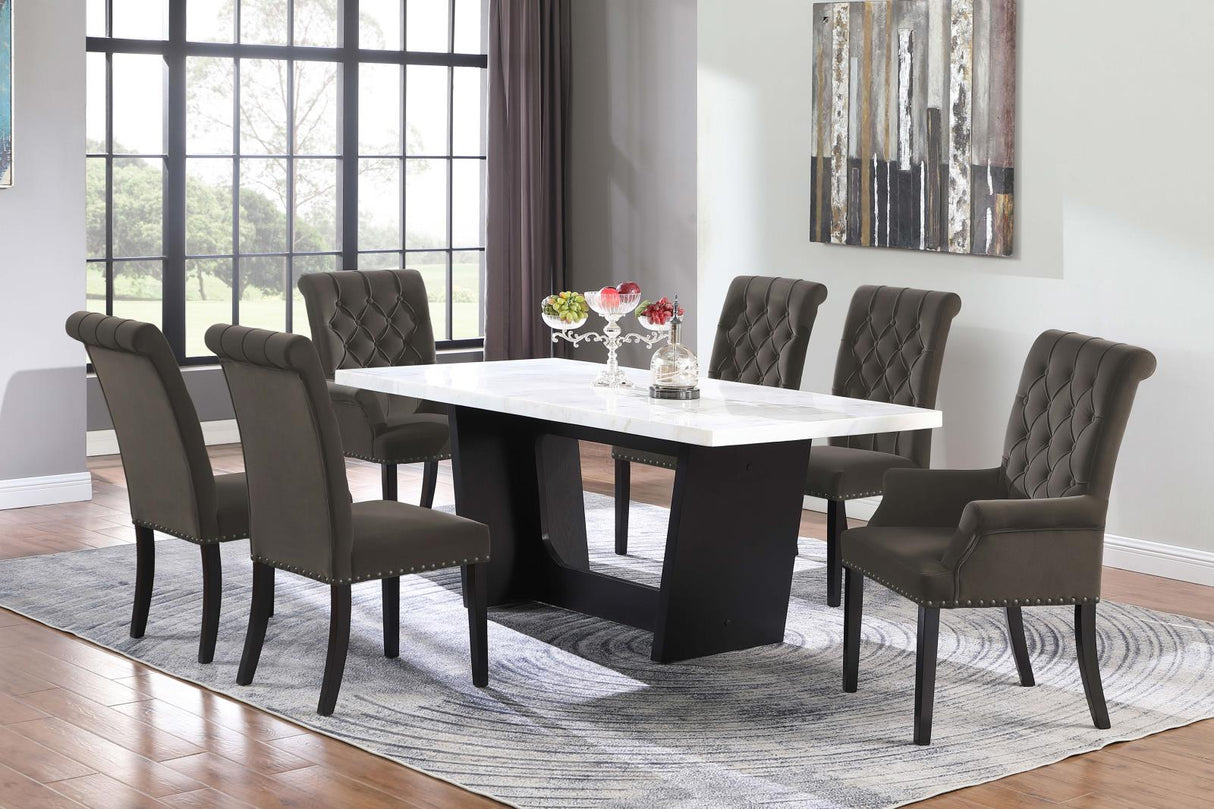 Osborne Espresso and White Trestle Base Marble Top Dining Table from Coaster - Luna Furniture