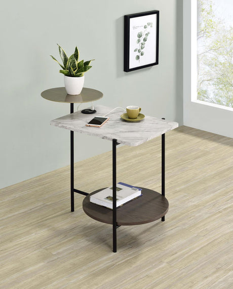 Ottilie 3-tier Side Table With Wireless Charger White and Black - 930074 - Luna Furniture