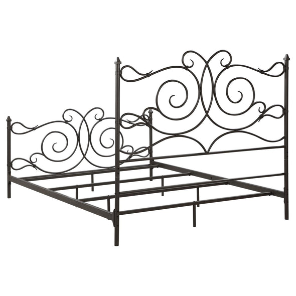 Parleys Queen Metal Bed with Scroll Headboard Dark Bronze - 305967Q - Luna Furniture