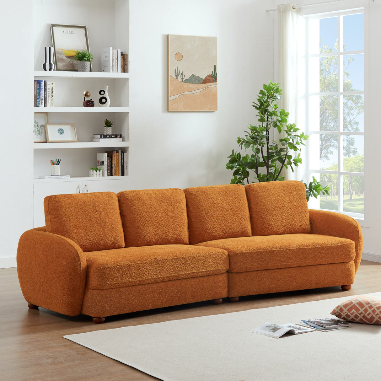 Paton Mid-Century Modern 114.5'' Boucle Fabric Sofa Cream - AFC01951 - Luna Furniture