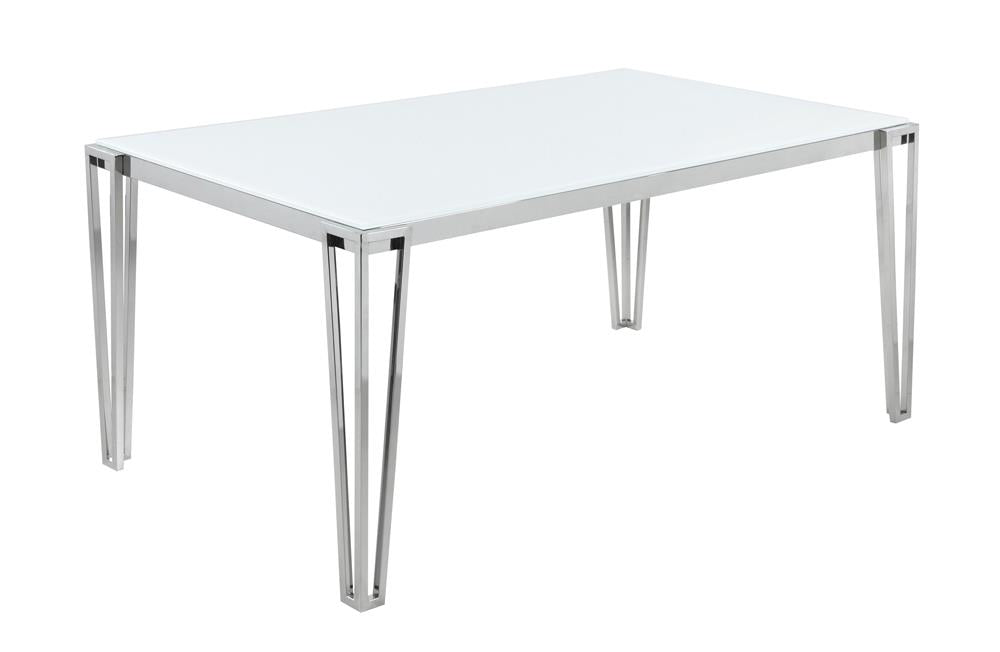 Pauline White and Chrome Rectangular Dining Table with Metal Leg from Coaster - Luna Furniture