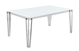Pauline White and Chrome Rectangular Dining Table with Metal Leg from Coaster - Luna Furniture