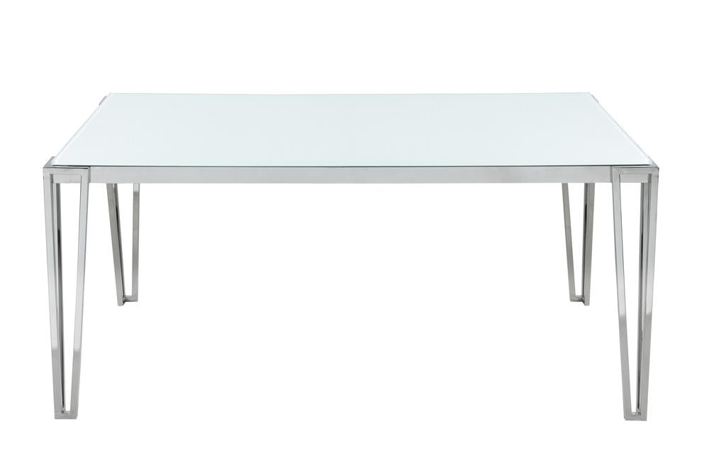 Pauline White and Chrome Rectangular Dining Table with Metal Leg from Coaster - Luna Furniture