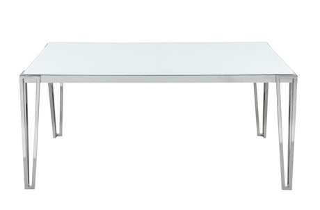 Pauline White and Chrome Rectangular Dining Table with Metal Leg from Coaster - Luna Furniture