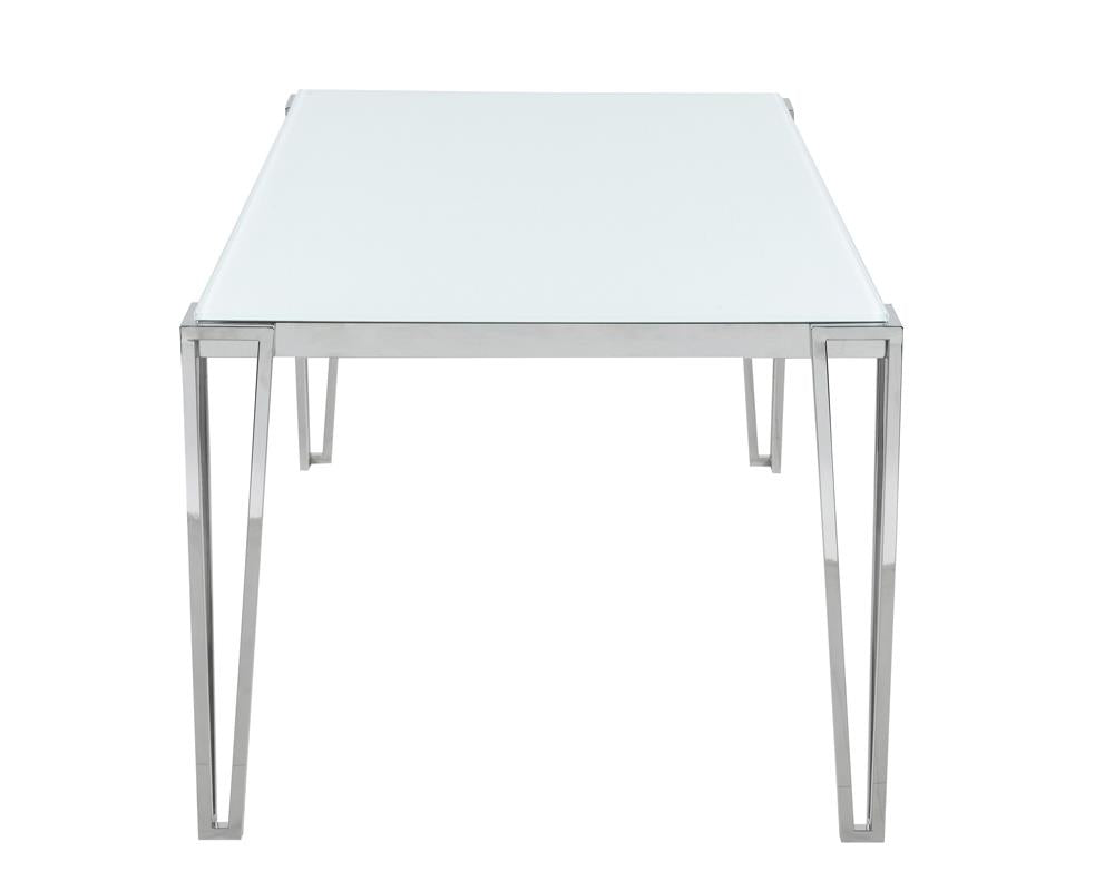 Pauline White and Chrome Rectangular Dining Table with Metal Leg from Coaster - Luna Furniture