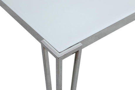 Pauline White and Chrome Rectangular Dining Table with Metal Leg from Coaster - Luna Furniture