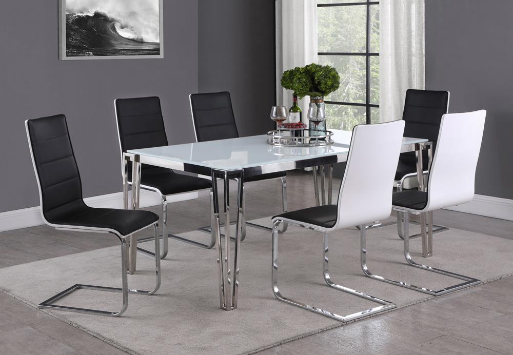 Pauline White and Chrome Rectangular Dining Table with Metal Leg from Coaster - Luna Furniture
