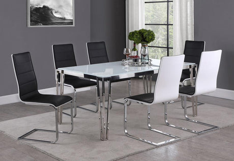 Pauline White and Chrome Rectangular Dining Table with Metal Leg from Coaster - Luna Furniture