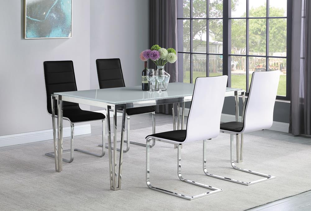 Pauline White and Chrome Rectangular Dining Table with Metal Leg from Coaster - Luna Furniture