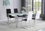 Pauline White and Chrome Rectangular Dining Table with Metal Leg from Coaster - Luna Furniture