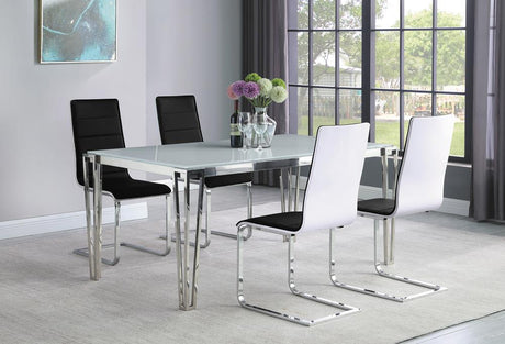 Pauline White and Chrome Rectangular Dining Table with Metal Leg from Coaster - Luna Furniture