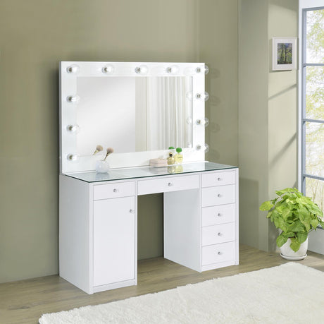 Percy 7-drawer Glass Top Vanity Desk with Lighting White - 931143 - Luna Furniture