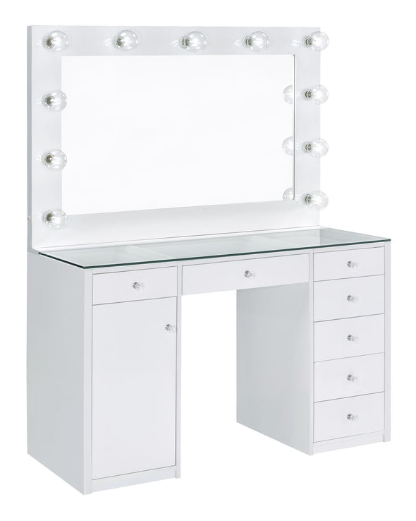 Percy 7-drawer Glass Top Vanity Desk with Lighting White - 931143 - Luna Furniture