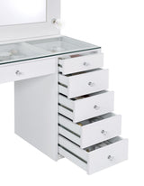 Percy White 7-Drawer Glass Top Vanity Desk with Lighting from Coaster - Luna Furniture