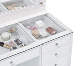 Percy White 7-Drawer Glass Top Vanity Desk with Lighting from Coaster - Luna Furniture