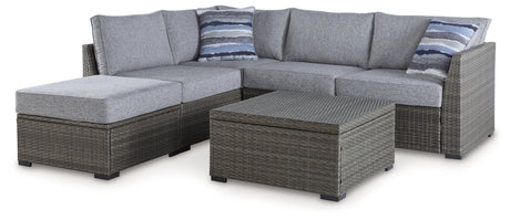 Petal Road Gray Outdoor Loveseat Sectional/Ottoman/Table Set from Ashley - Luna Furniture