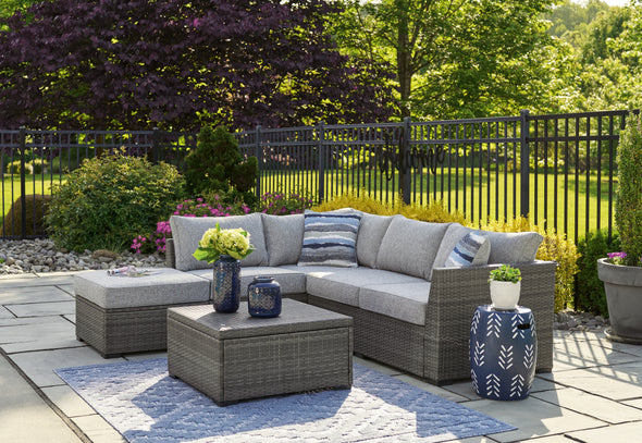Petal Road Gray Outdoor Loveseat Sectional/Ottoman/Table Set, Set of 4 - P297-070 - Luna Furniture