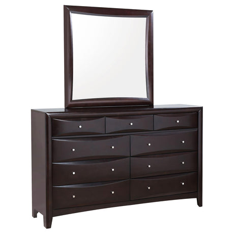 Phoenix 9-drawer Dresser with Mirror Deep Cappuccino - 200413M - Luna Furniture