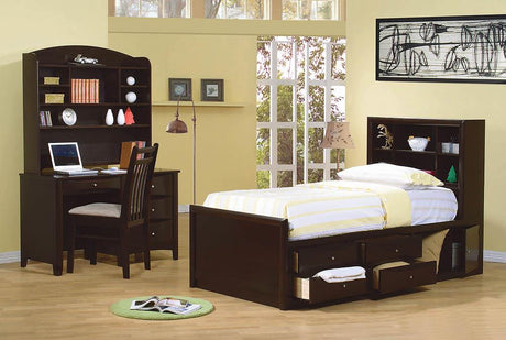 Phoenix Twin Bookcase Bed with Underbed Storage Cappuccino - 400180T - Luna Furniture